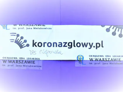 Kartka z napisem koronazglowy.pl, Okręgowa Izba Lekarska w Warszawie, DPS Wójtowska